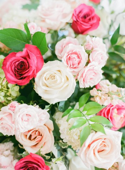 Bright Wedding flowers at the Gadsden House by Charleston wedding photographer
