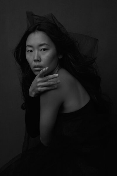 black and white portrait of a woman