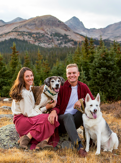 couple photo with dogs at Brainard Lake