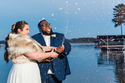 Bride and groom walk up memorial steps at their DC wedding