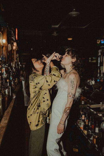Queer styled wedding photoshoot in Minneapolis dive bar