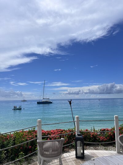 Beautiful blue sky and water with sail boats