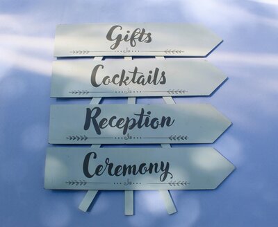 small white wedding sign for rent