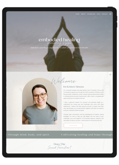 A serene website design showcasing themes of healing and wellness, featuring calming colors and soothing imagery.