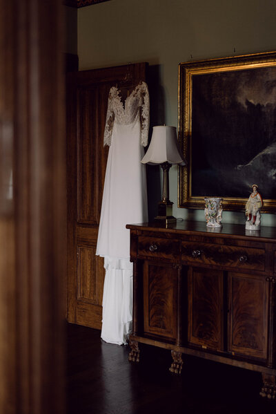 Bridal gown getting ready for the wedding in Richmond, VA.