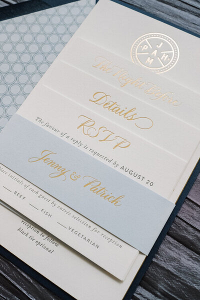 Gold foil letterpress wedding invitations