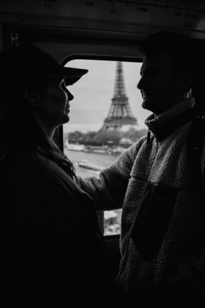 Couple on the Metro in Paris during elopement