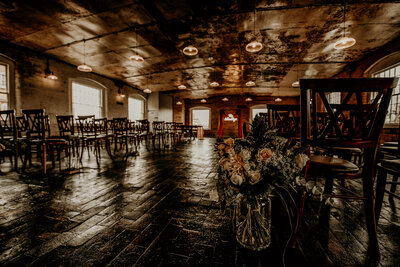 Ceremony room on wedding day at the west mill in Derby