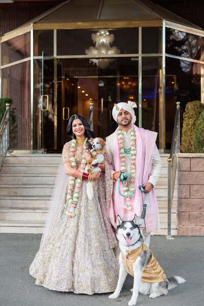 Bride looking at dress