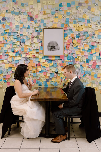 Bride and groom drinking bubble tea.