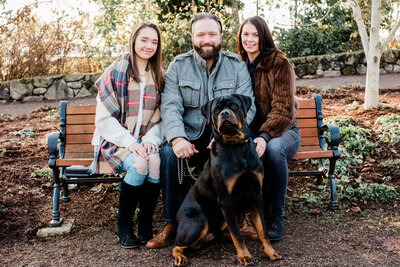 family with dog at family portrait photography session at park in kirkland washington