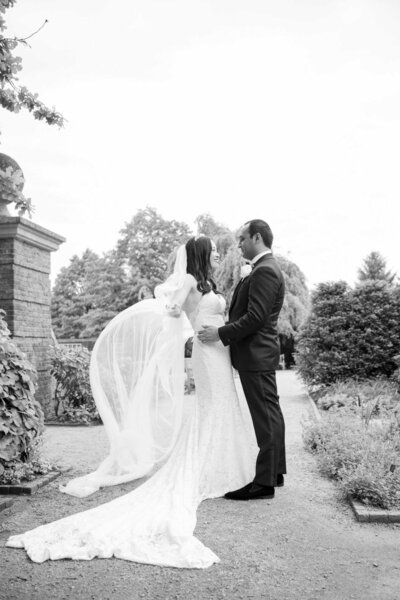 Black and White Bridal Portrait of Bride and Groom at Luxury Chicago North Shore Outdoor Wedding