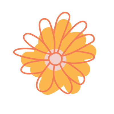 Illustration of an orange flower with yellow and pink
