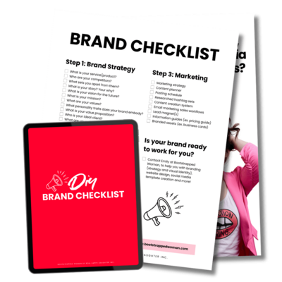 Image of an ipad and pages from the free brand checklist.