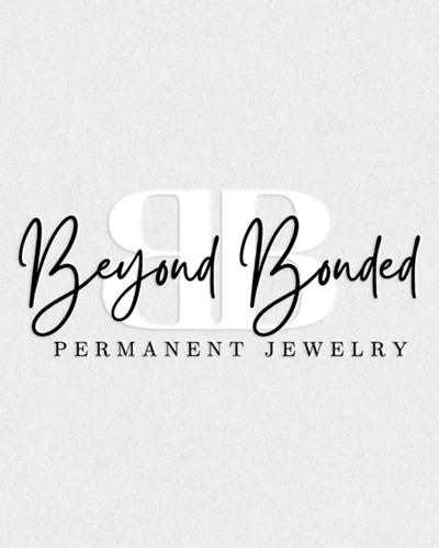 Soft grayscale logo design for Beyond Bonded, a permanent jewelry brand, showcasing modern script and delicate balance.