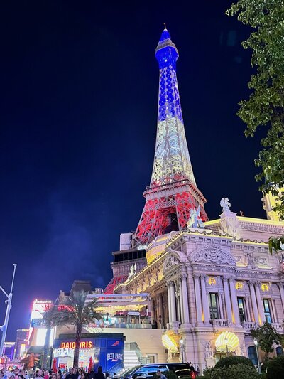 Photo of Eiffel Tower in French Colors at Night