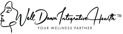 Script font with words "Well Dawn Integrative Health" and sans serif font "Your Wellness Partner"