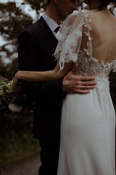 close up of bride and groom