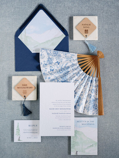 Chinese & mountain inspired wedding invitation