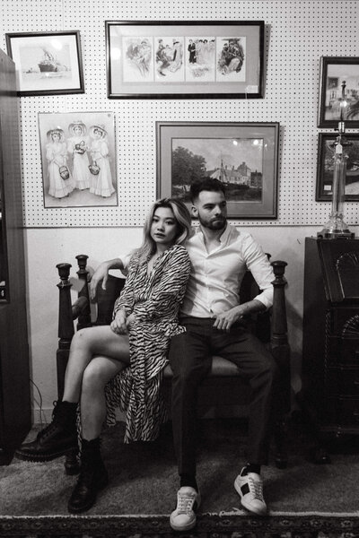 Couple photo session at antique store
