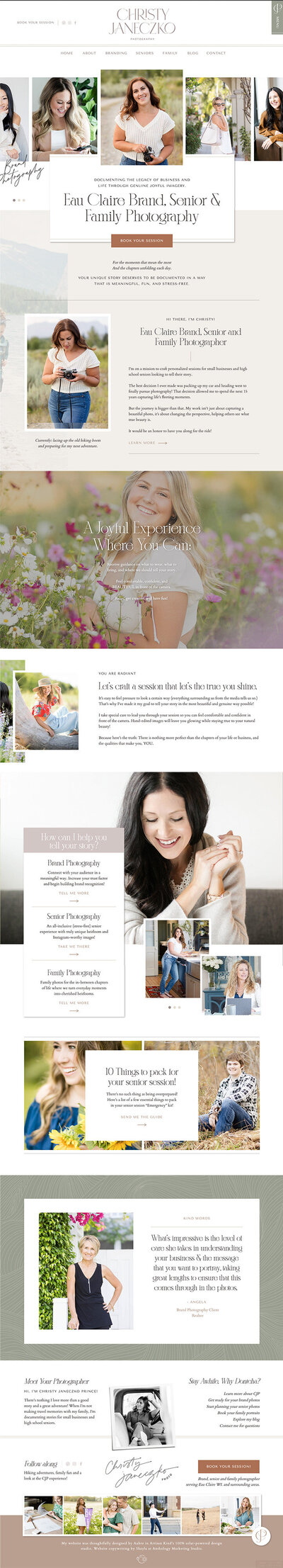 Website screenshot of brand photographer