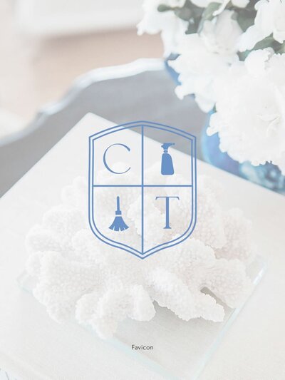 Favicon for Classy Touch Cleaning Services featuring a shield design with spray bottle and broom icons inside, paired with 'C' and 'T' initials for a clean and professional brand presence.