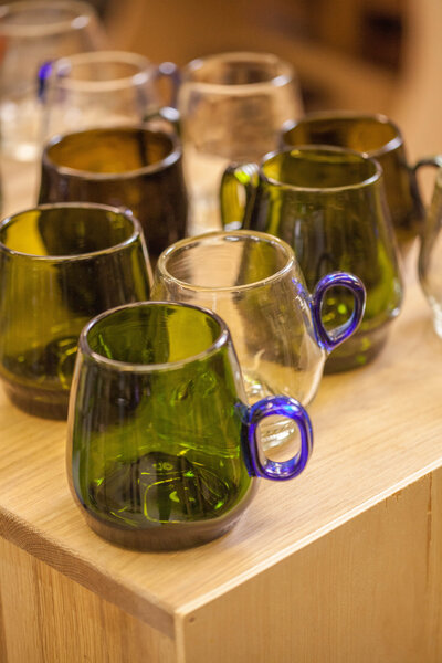 Hand blown glass mugs