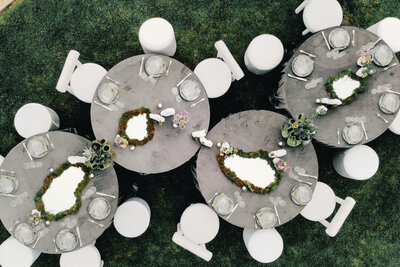 Sculptural and mirror table design by Pilar Floral in Malibu, CA