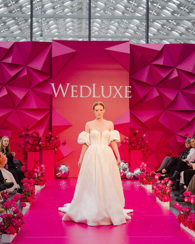 Chic Bridal Gowns at WedLuxe Show 2023 Runway pics by @Purpletreephotography 25