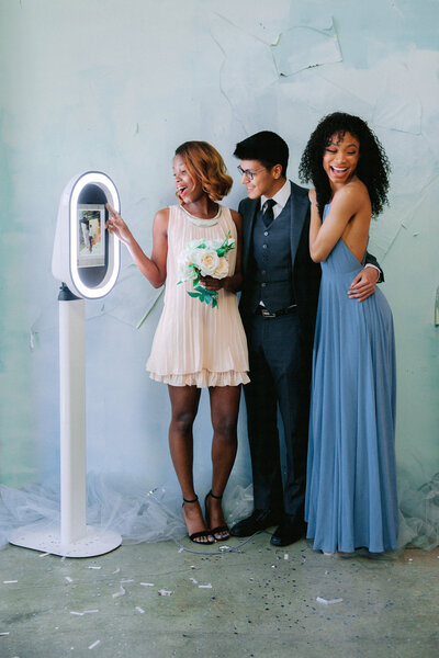 wedding guests with photo booth