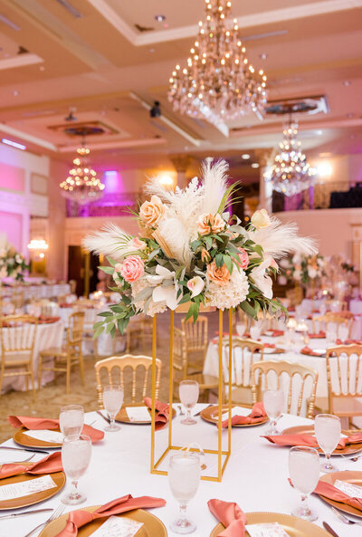 reception table and centerpiece styled by an event planner in Raleigh NC