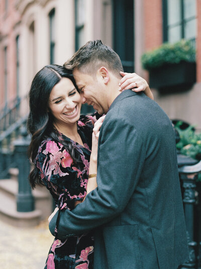 nuzzle kiss during engagement session in the west village