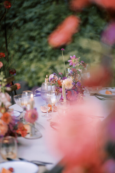 colorful wedding table scape on film