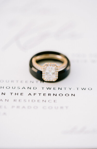 Bride and groom stacked rings for detail photo