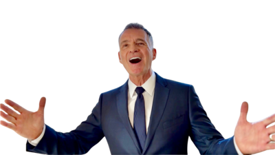 M.J. Johnson voice student singing in blue suit