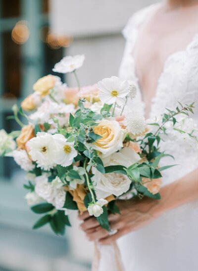 Pastel colored wedding bouquet