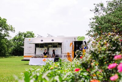 Garden party food truck at Pecan Springs Ranch event