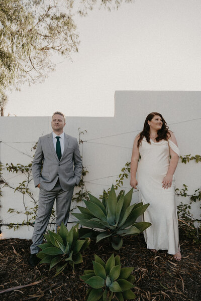 Bride and Groom couple's portrait. A classy and elegant intimate wedding at a luxurious AirBnB in Santa Barbara, CA.