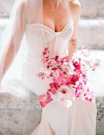 Pink wedding bouquet flowers designed by Snapdragon Bloom Bar at Camelback Inn