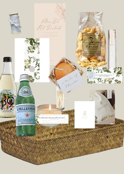 custom wedding welcome basket moodboard