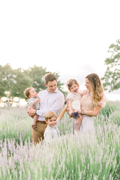 family in a lavender field for photo session
