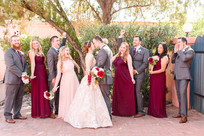 bridal party celebrating newly married friends