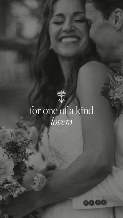 Britni Dean Photography tagline below icon logo on a black and white image of bride and groom
