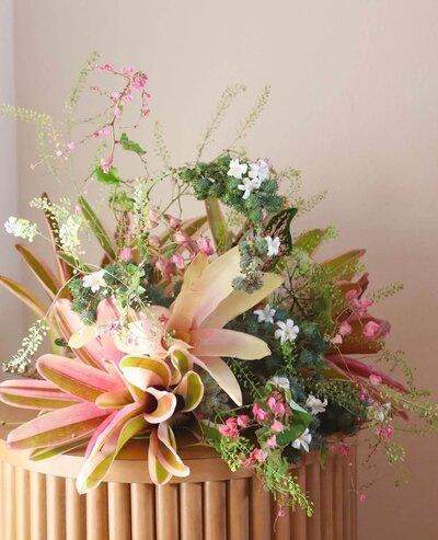 Artful pink flower design by Sunrise Blooms Kauai