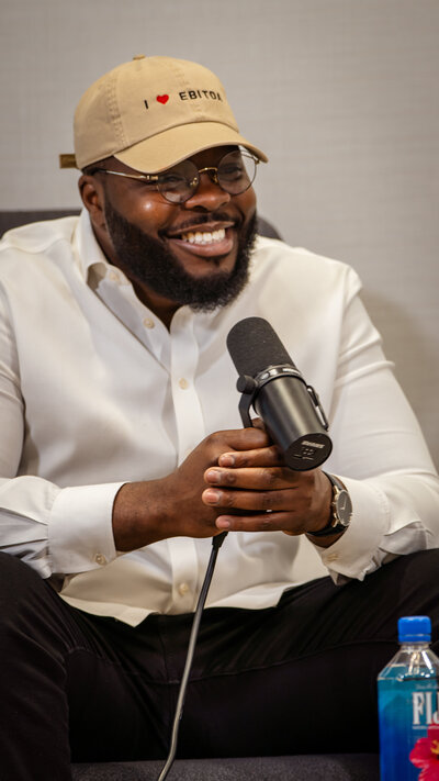 Podcast guest speaking during a Perfecting Progression episode recording