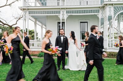 Bride and groom and bridal party at Barr Mansion wedding planned by Bianca Nichole and Co