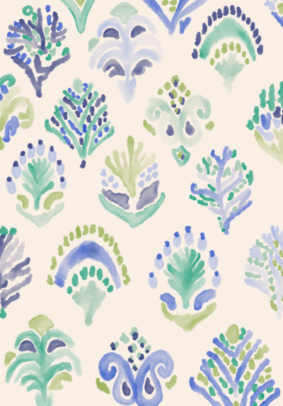 cool, mindful, calm watercolor pattern