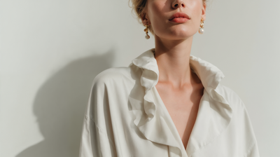 Faceless portrait of woman in ruffled blouse beside testimonial about storyworld transformation with Jasmina Kimova