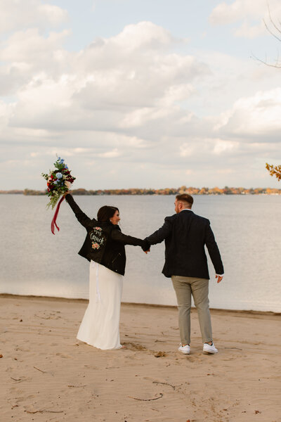 A happy couple celebrating their Prince Edward County Elopement