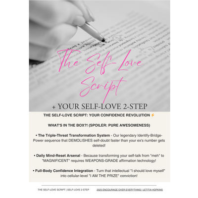 Second page of The Self-Love Script by Letitia Hopkins, featuring confidence-building affirmations to support self-love, identity shift, and Main Character Energy for women creating aligned, empowered lives and relationships.